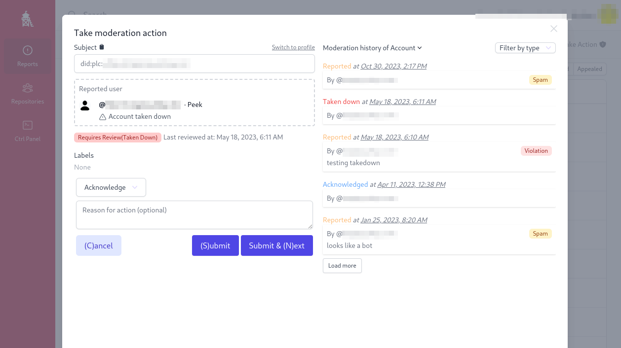 Screenshot of the Ozone interface, which a team can use to inspect and label content on the network.